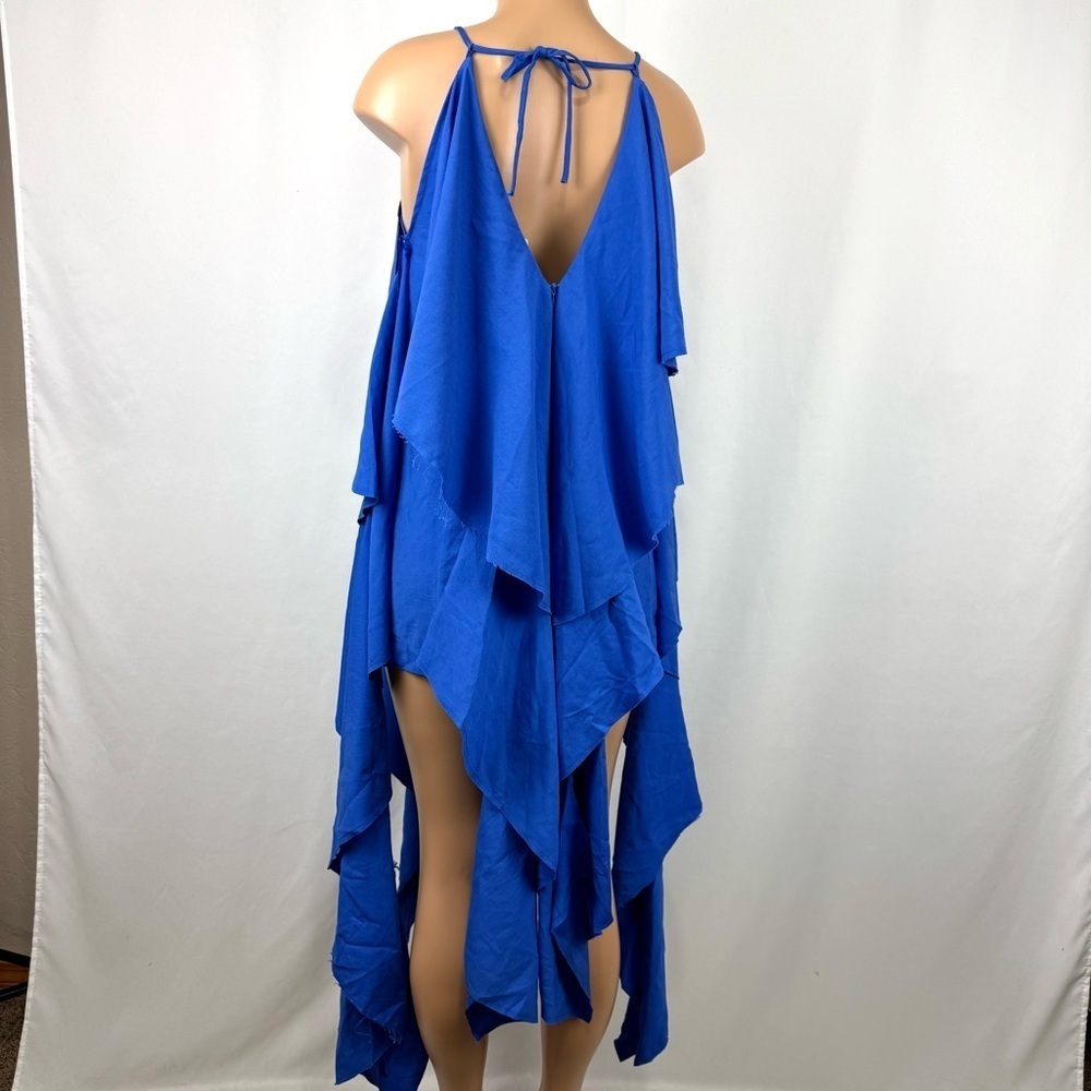 NWT Tisse Brazilian Sz L Royal Blue Mini Dress With Draped Ruffles Boho Grunge - Picture 3 of 16
